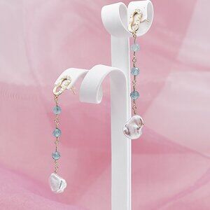 Aquamarine & Keshi Pearl Dangle Earrings, 14K Gold Filled Studs